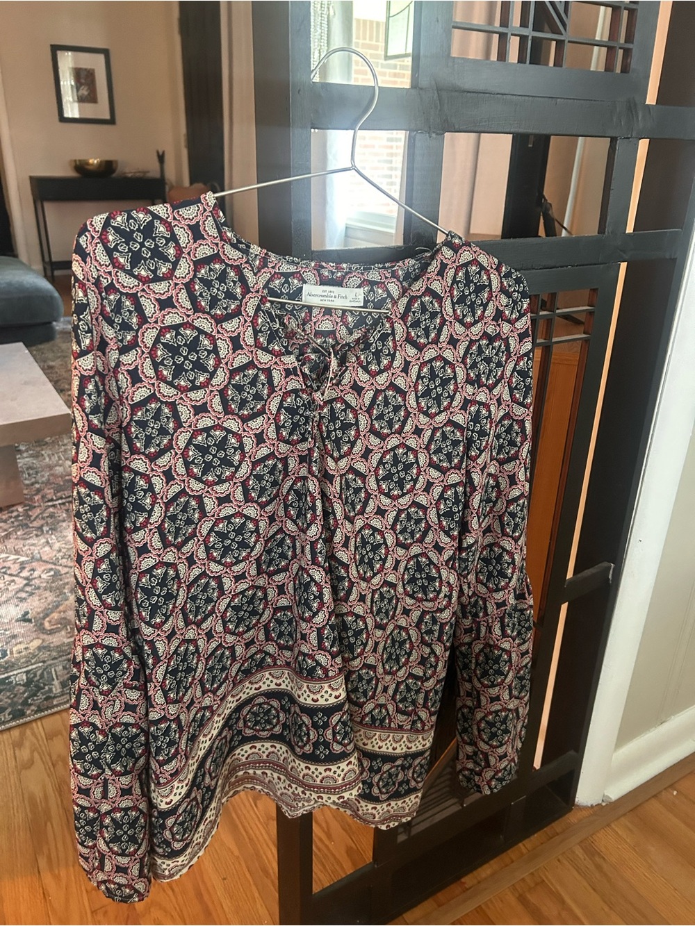 Abercrombie & Fitch Navy, Burgundy & Cream Medallion Print Blouse